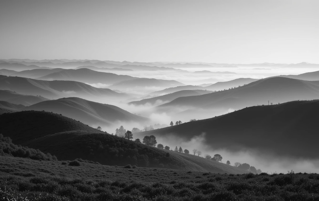 Foggy Hills with Layered Mountains