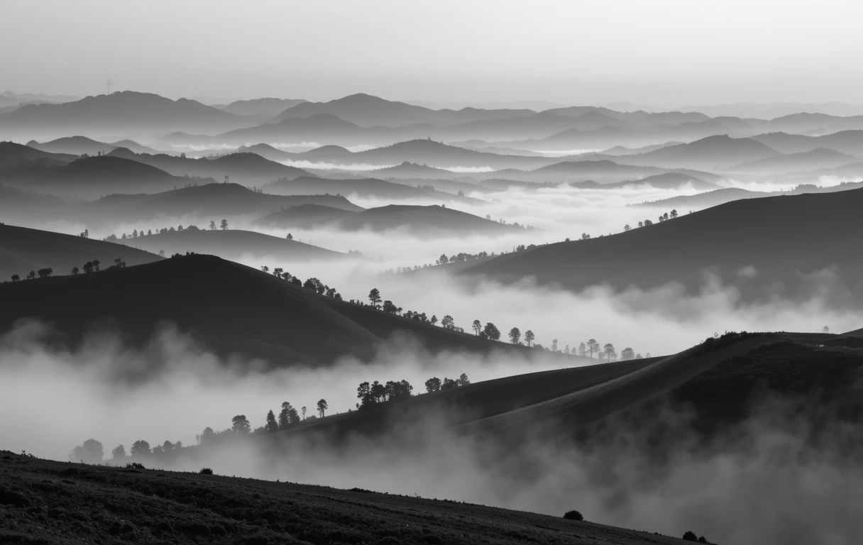Foggy Hills with Layered Mountains