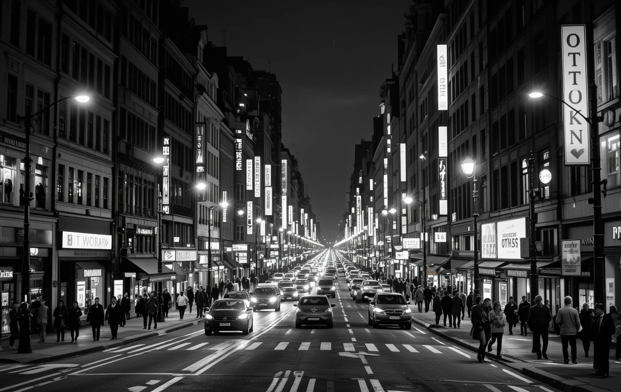 Busy Nighttime City Street