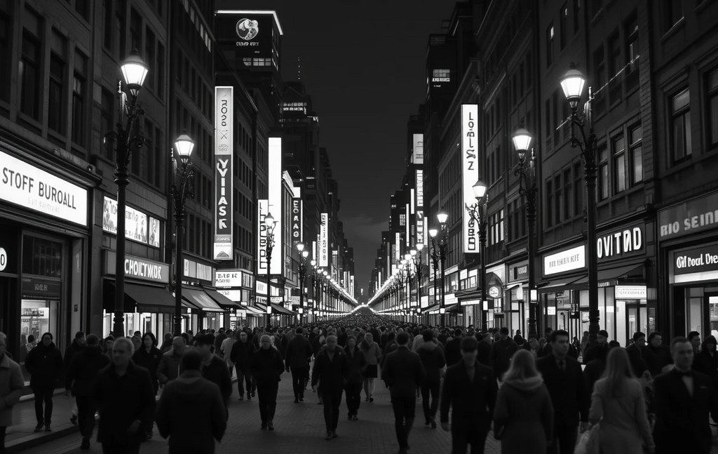 Busy Nighttime City Street