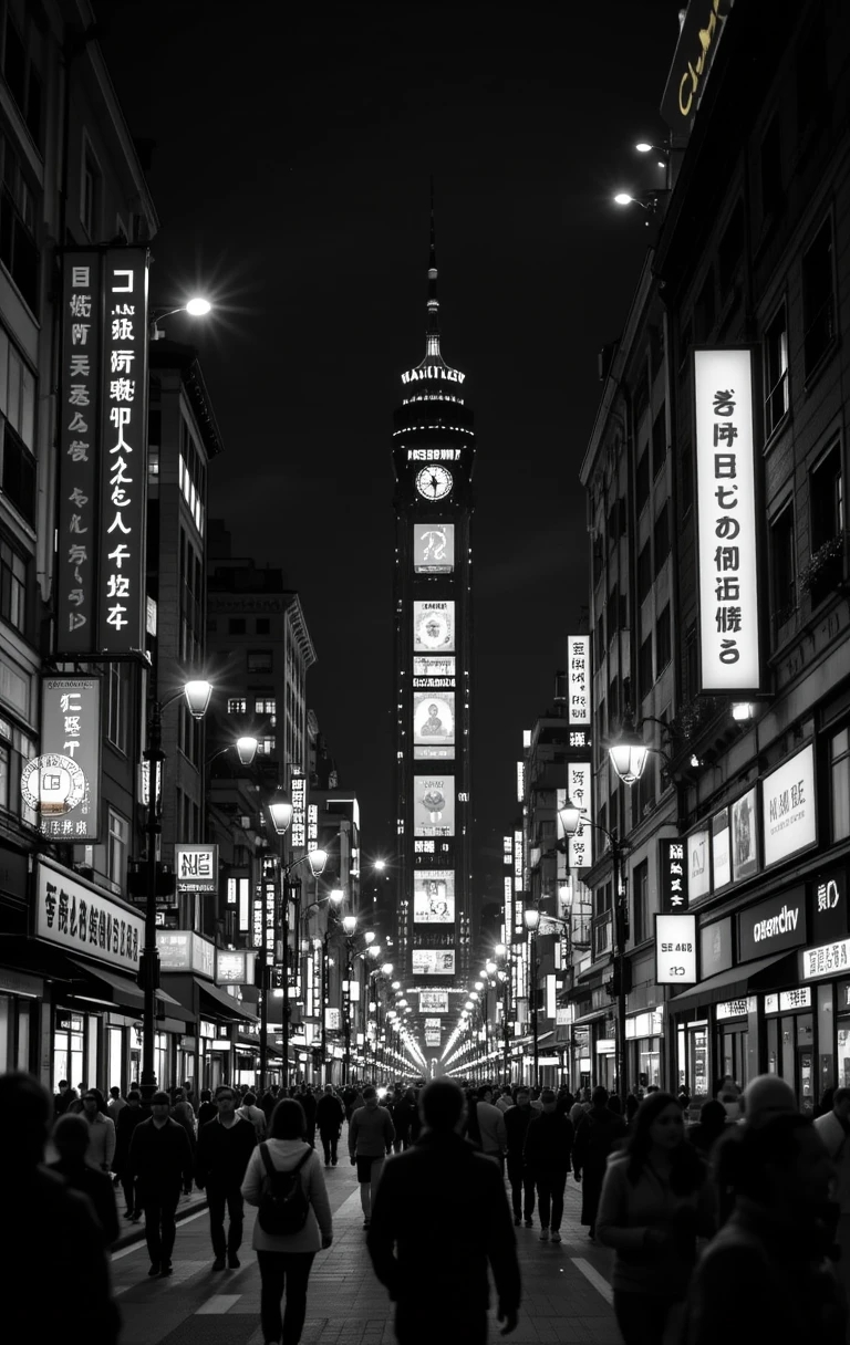Busy Nighttime City Street