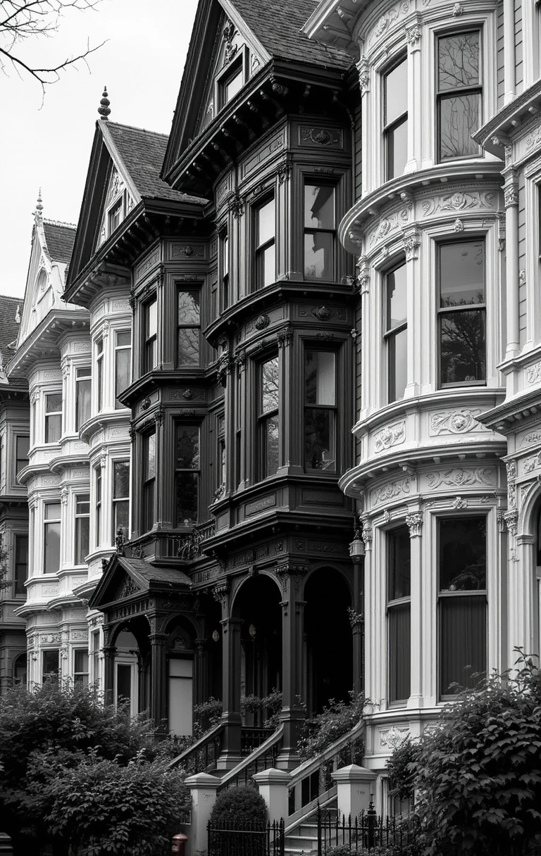 The ornate row of historic townhouses with intricate architectural details