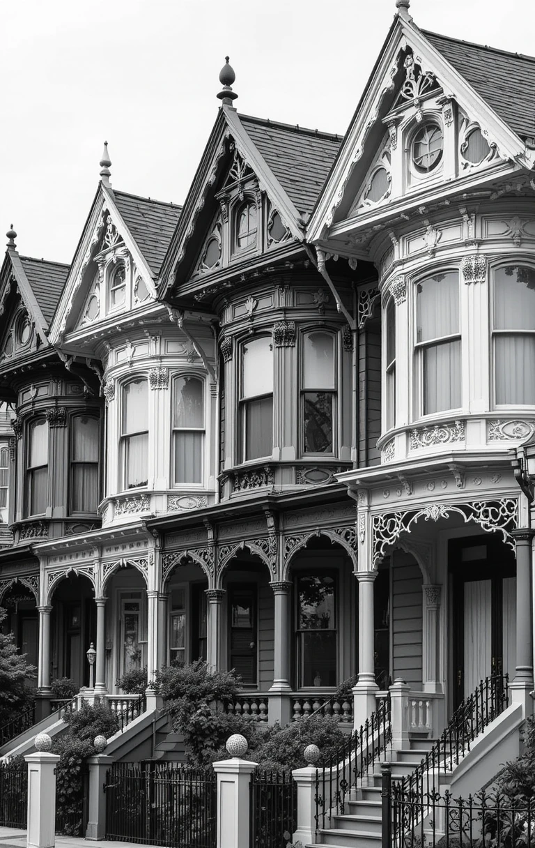 The ornate row of historic townhouses with intricate architectural details