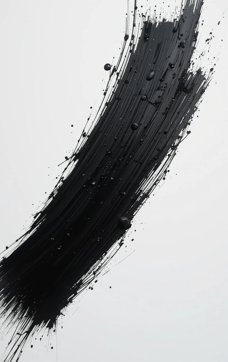 The bold, sweeping black brushstroke forming an elegant abstract loop