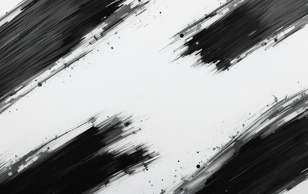 The bold, sweeping black brushstroke forming an elegant abstract loop