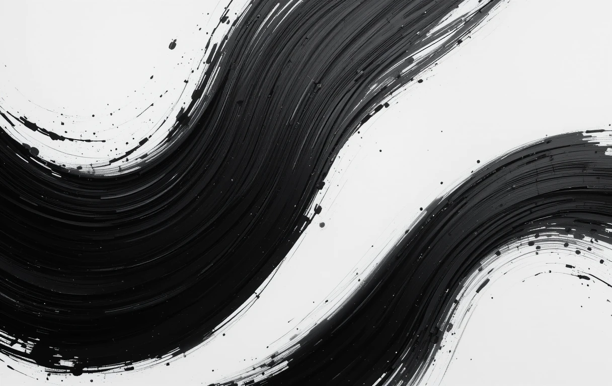 The bold, sweeping black brushstroke forming an elegant abstract loop