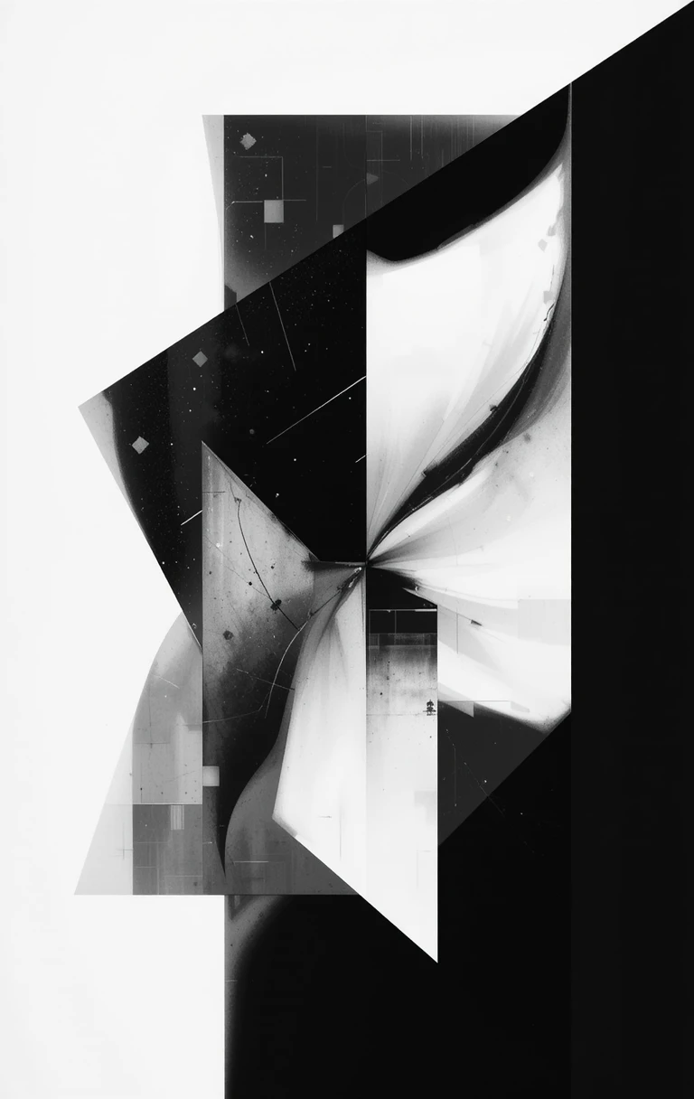 The abstract intersecting black metal beams with strong contrast and depth