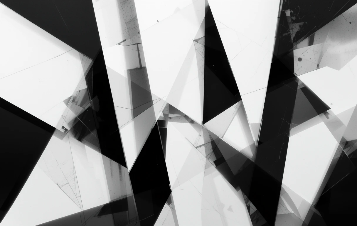 The jagged, overlapping triangular shards with dramatic reflections