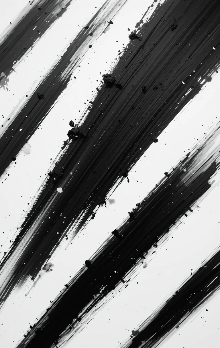The sweeping brushstroke with splatters feels like flowing ink descending