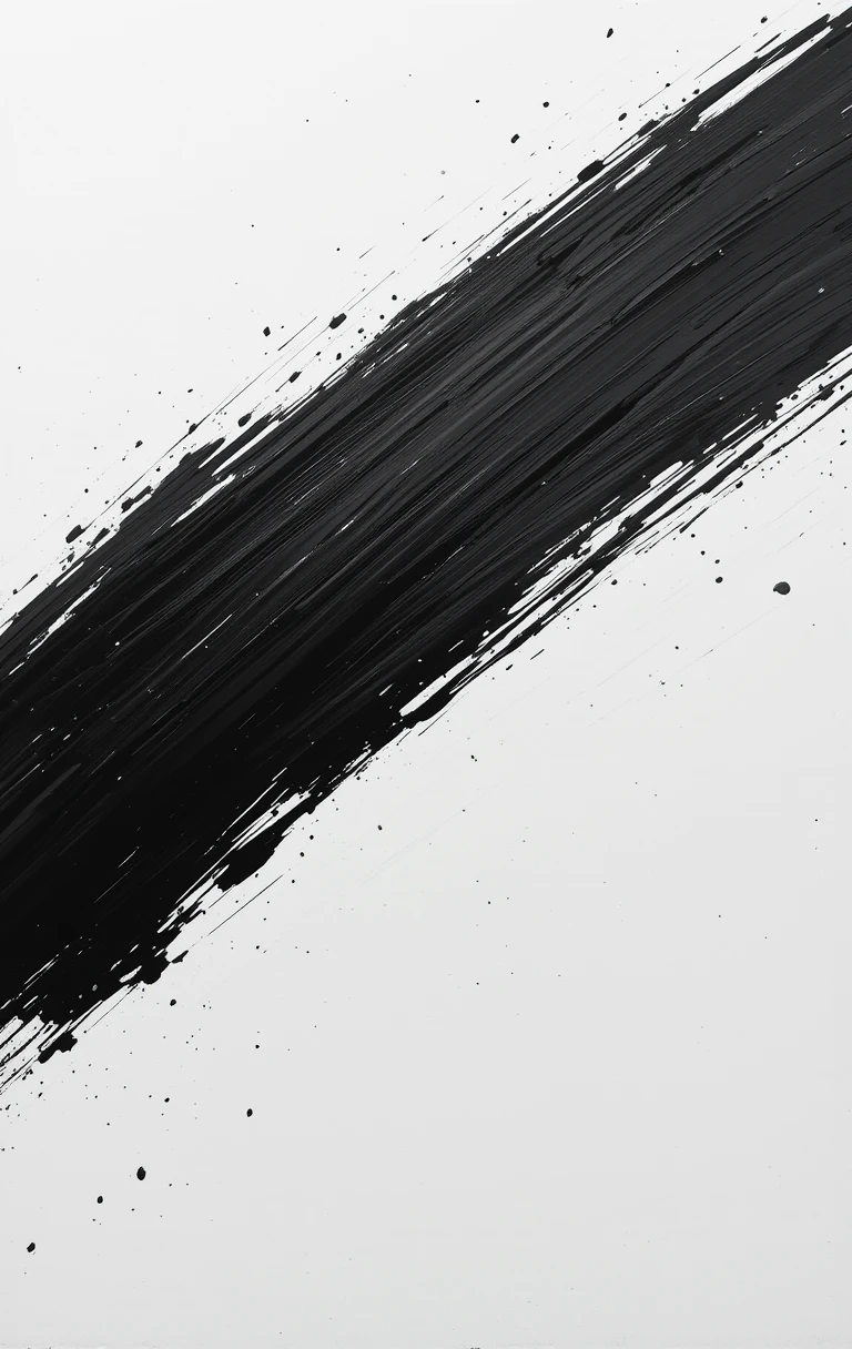 The sweeping brushstroke with splatters feels like flowing ink descending
