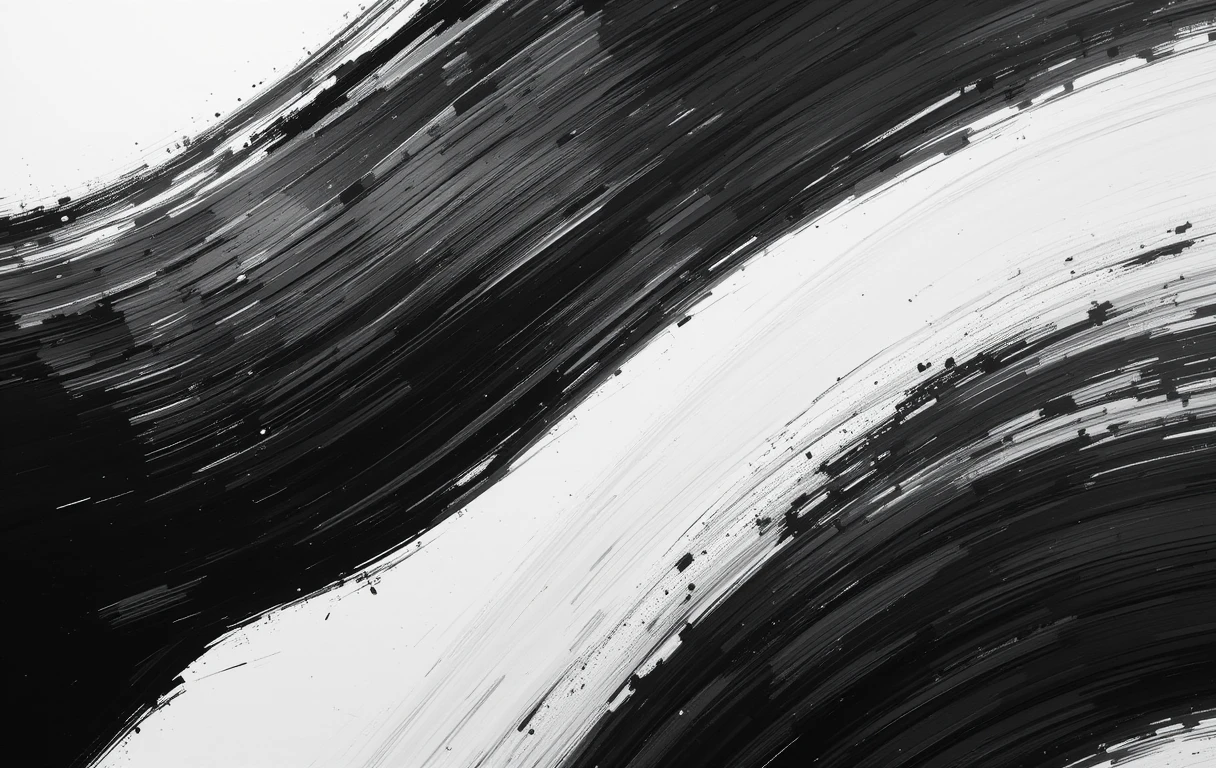 The sweeping brushstroke with splatters feels like flowing ink descending