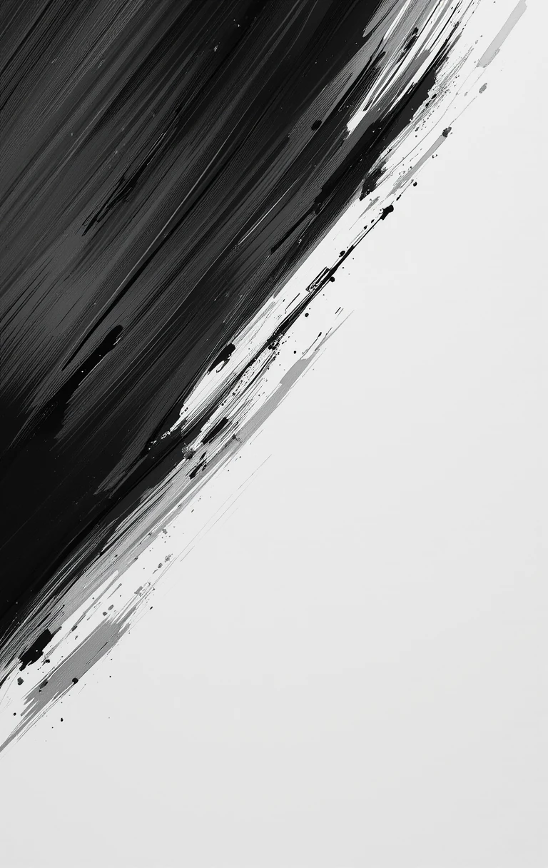The sweeping brushstroke with splatters feels like flowing ink descending