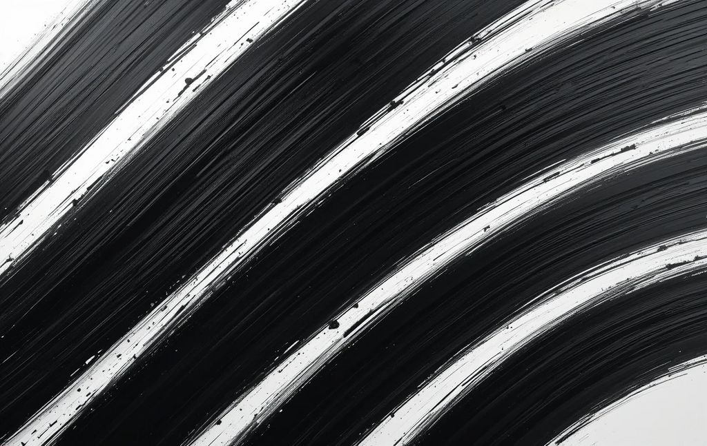 The sweeping brushstroke with splatters feels like flowing ink descending