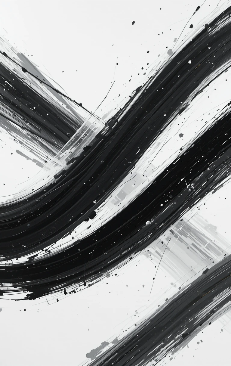 The sweeping brushstroke with splatters feels like flowing ink descending