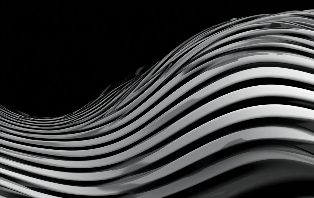 The glossy, ribbon-like undulating forms evoke polished metal waves.