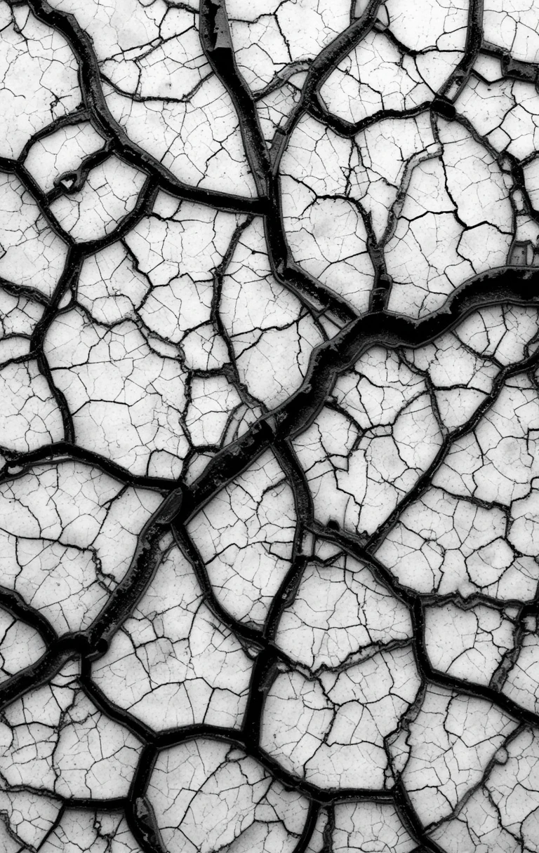The dry, cracked ground texture