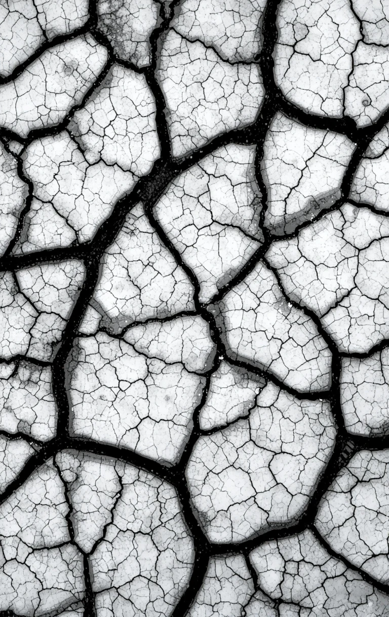 The dry, cracked ground texture