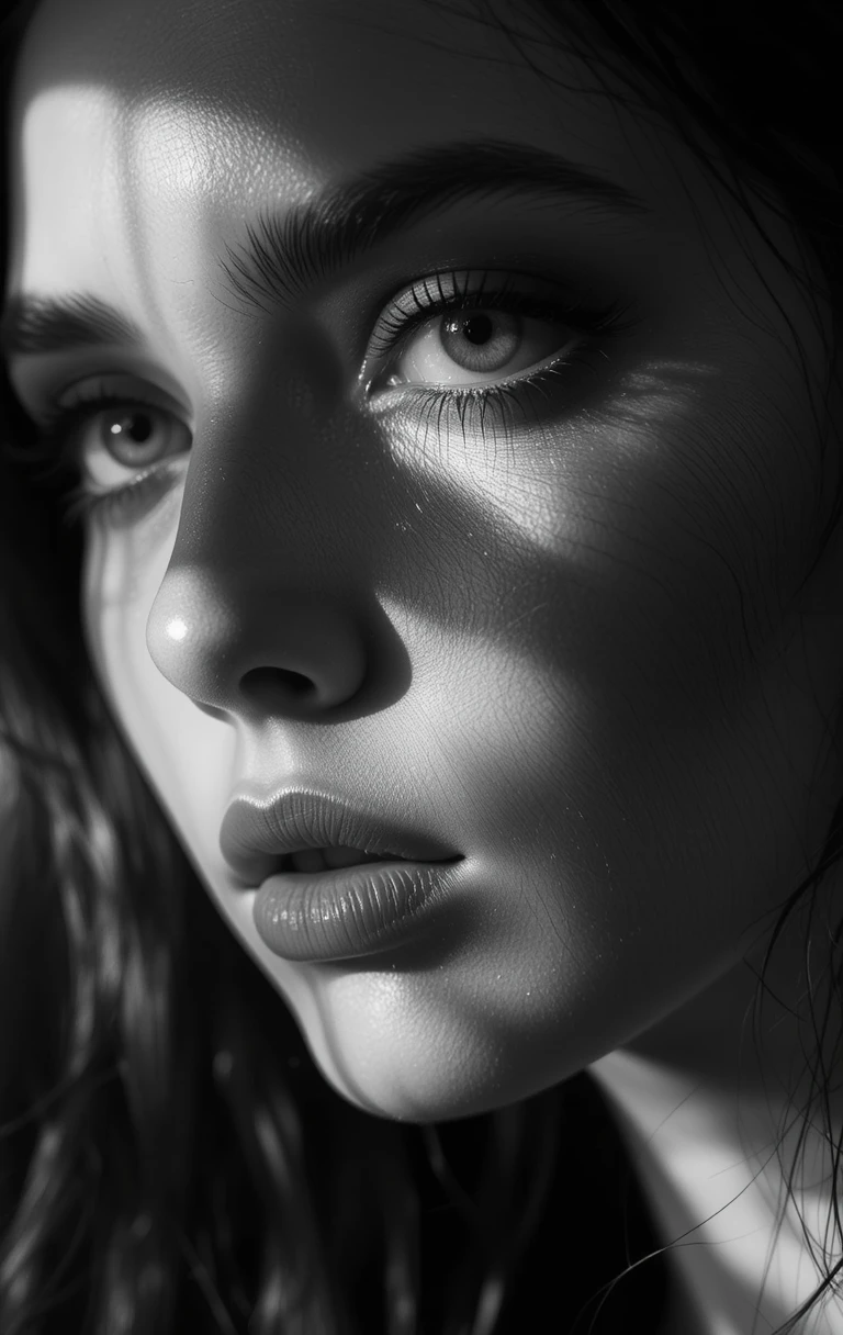 The close-up woman's face with dramatic lighting
