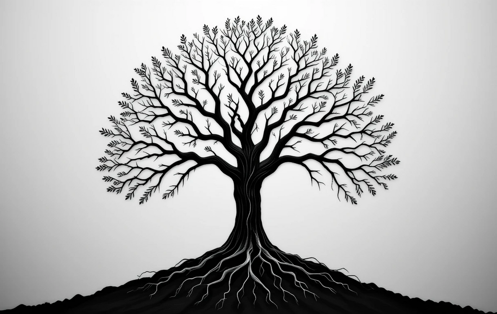The tree with visible roots