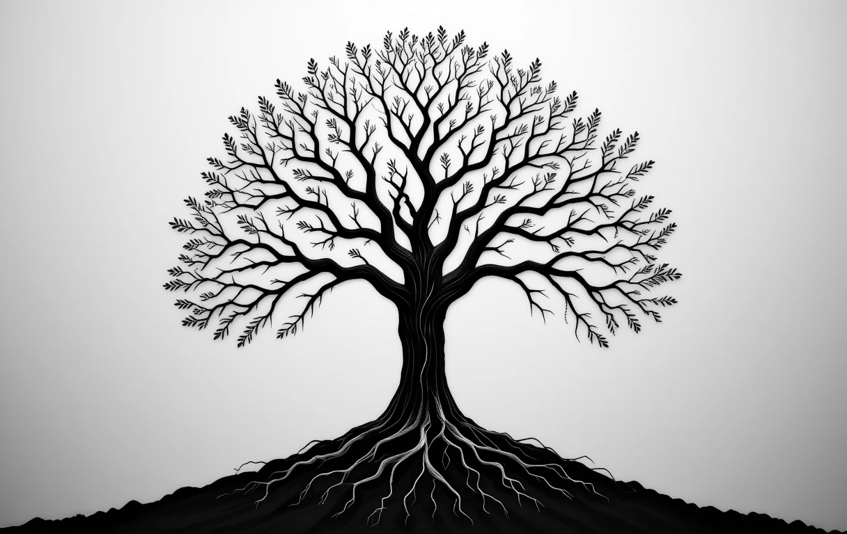The tree with visible roots