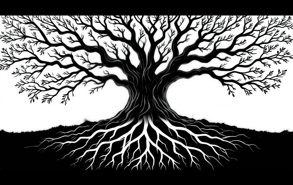 The tree with visible roots
