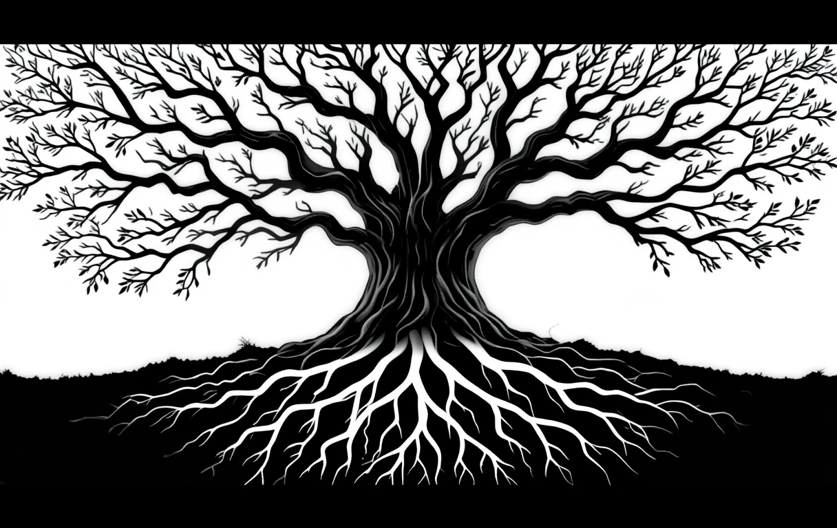The tree with visible roots