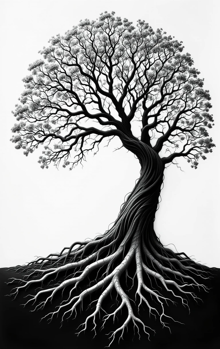 The tree with visible roots