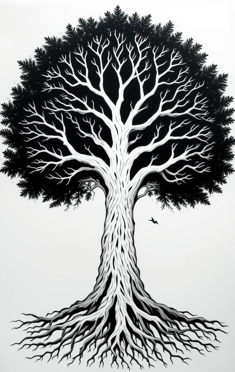 The tree with visible roots