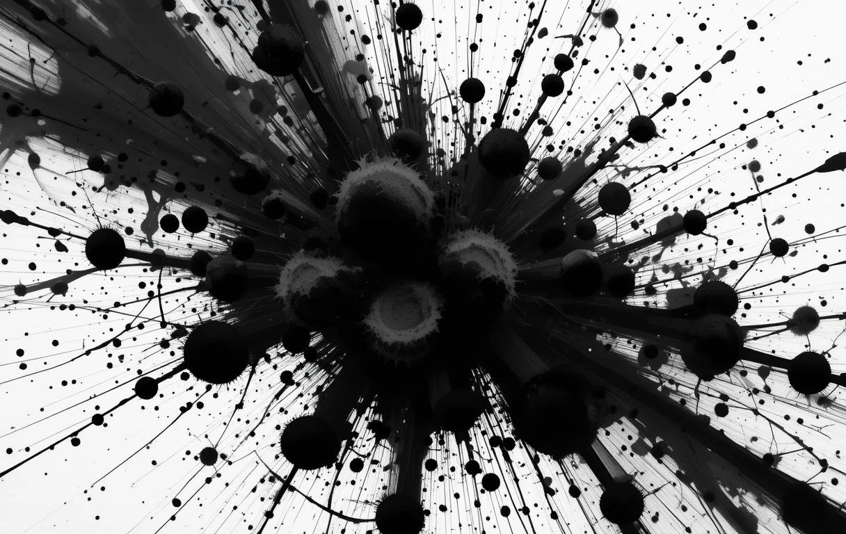 The abstract ink splatter with stars and branches