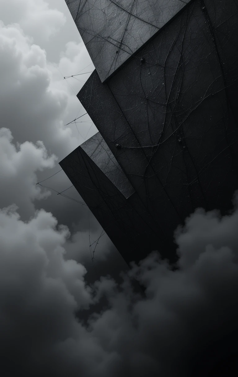 Overlapping dark leaf-like shapes against cloudsVeiled Canopy