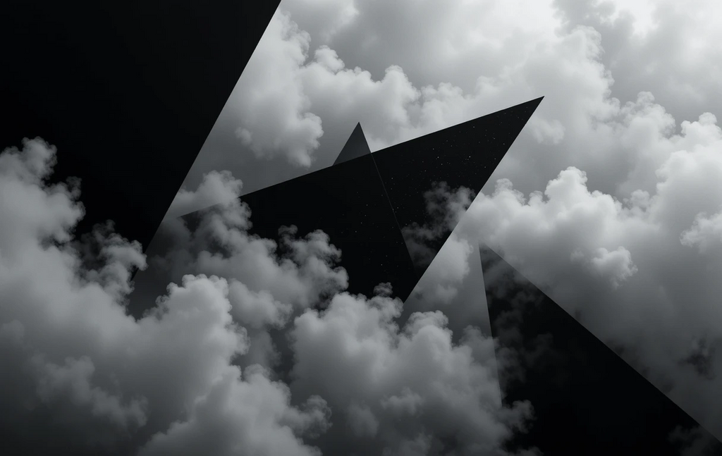 Overlapping dark leaf-like shapes against cloudsVeiled Canopy
