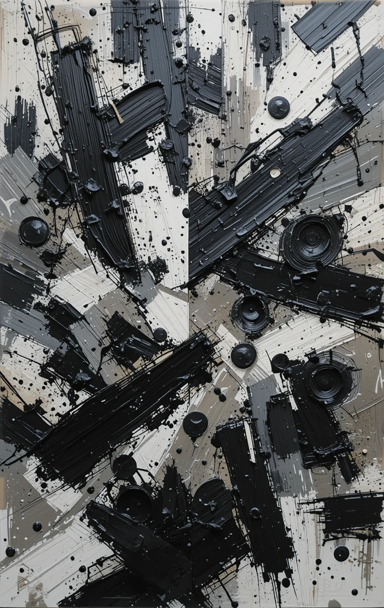 Chaotic layered black strokes and formsTurbulent Monochrome