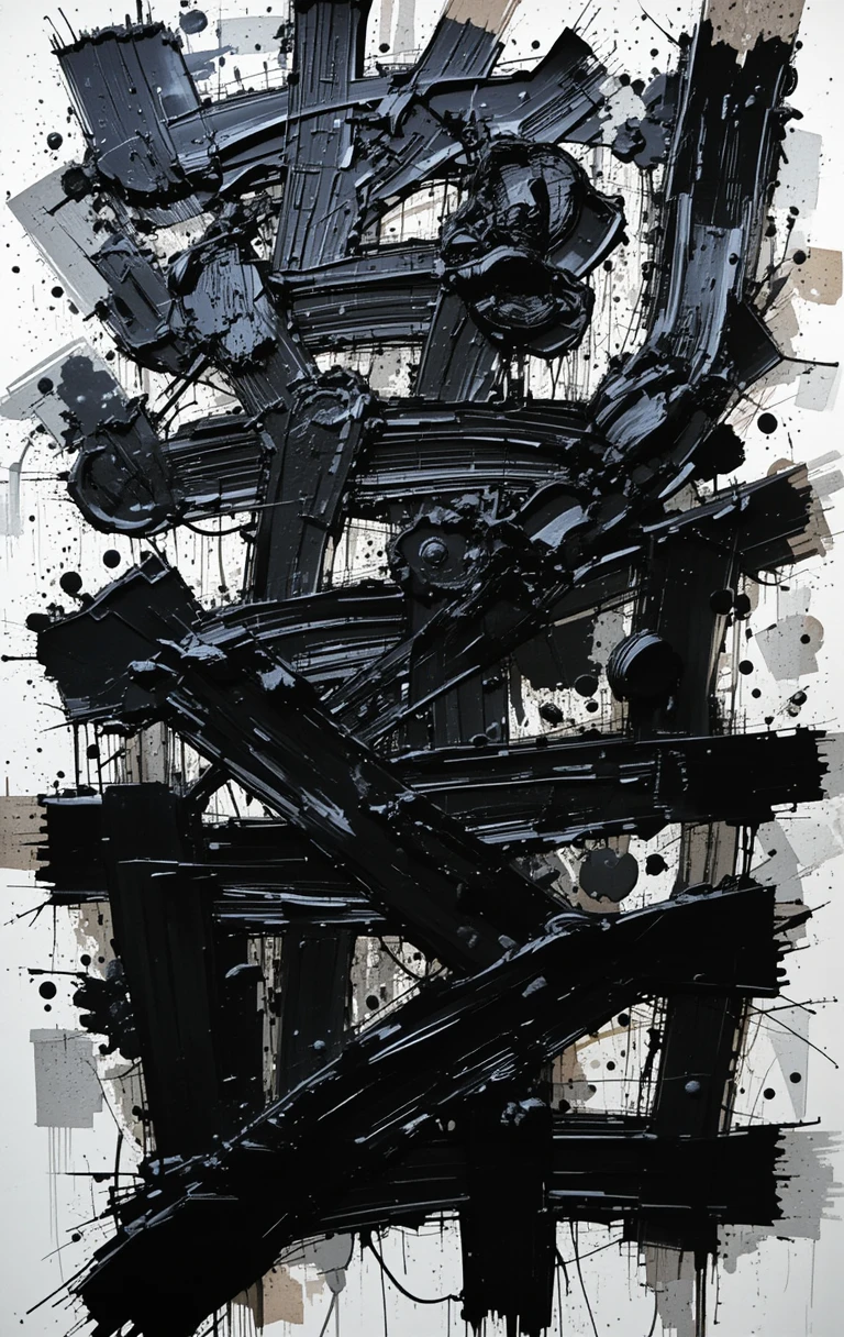 Chaotic layered black strokes and formsTurbulent Monochrome