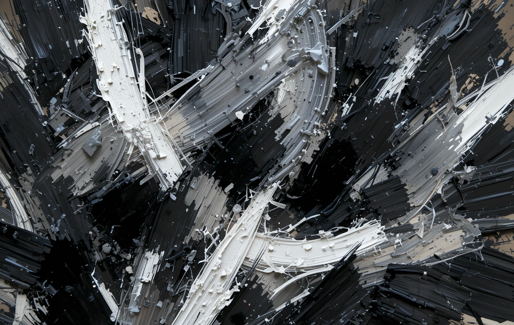 Chaotic layered black strokes and formsTurbulent Monochrome