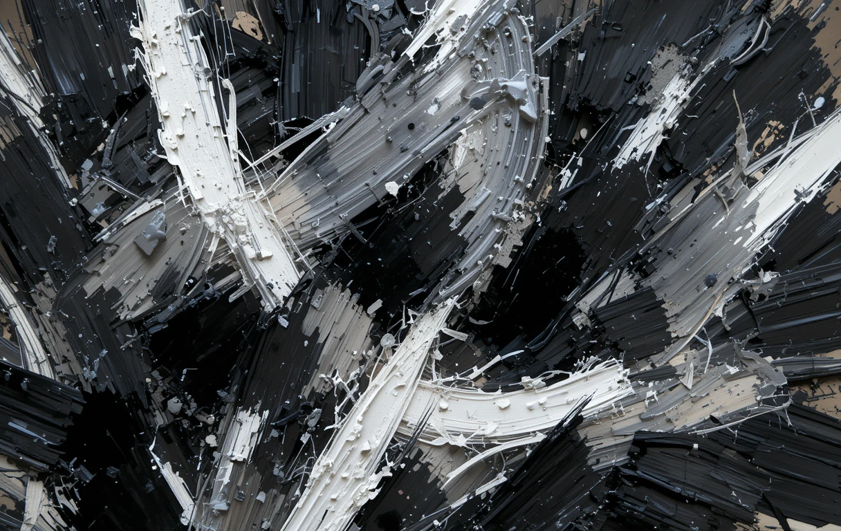 Chaotic layered black strokes and formsTurbulent Monochrome
