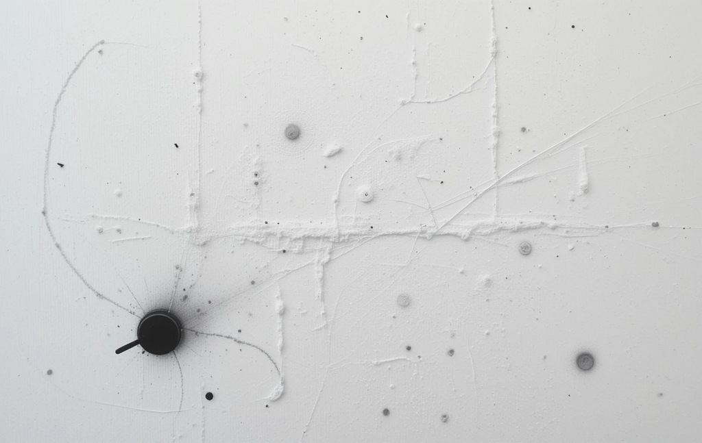 Small black circular splatter with dripGenesis Drop