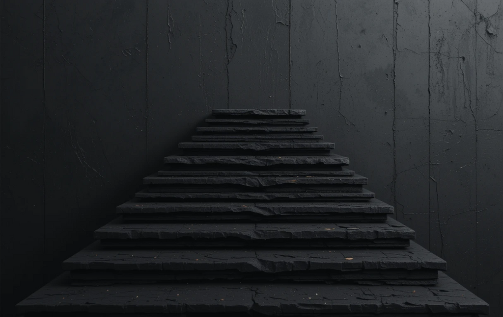 The dark stacked stone pyramid steps