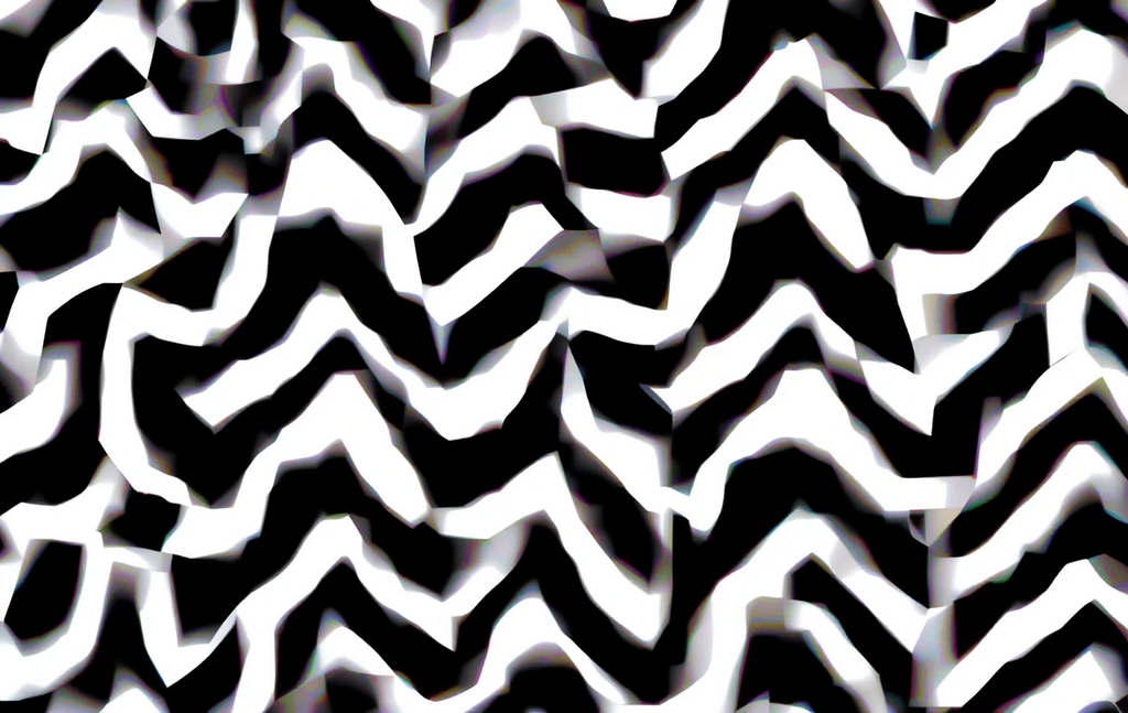 Highlights the bold zigzag stripes with crystalline distortion.