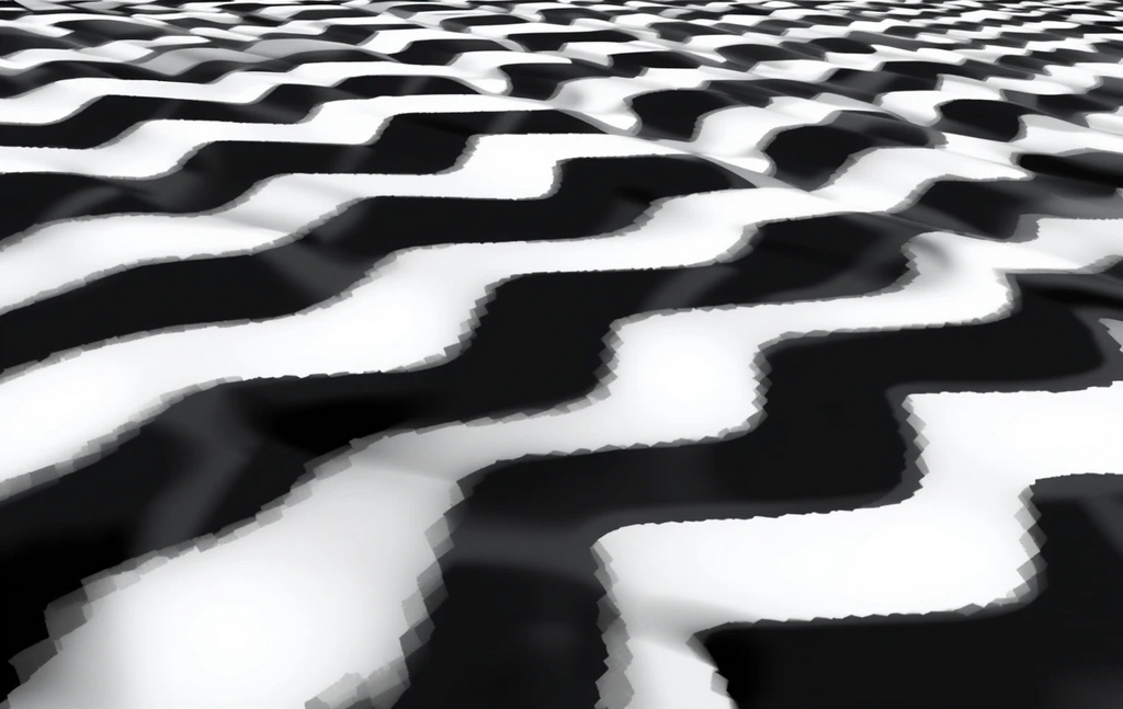 Highlights the bold zigzag stripes with crystalline distortion.
