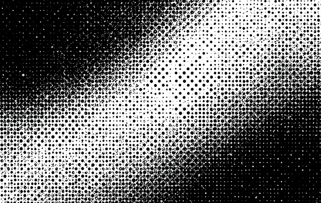 Describes the dotted halftone fade from dense black to sparse white.
