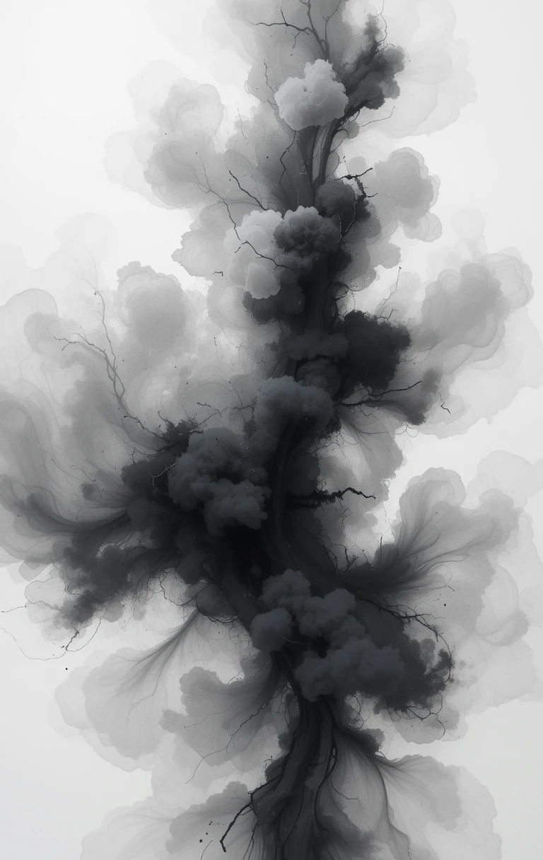 Evokes the tree-like branching veins emerging from clouds of ink.
