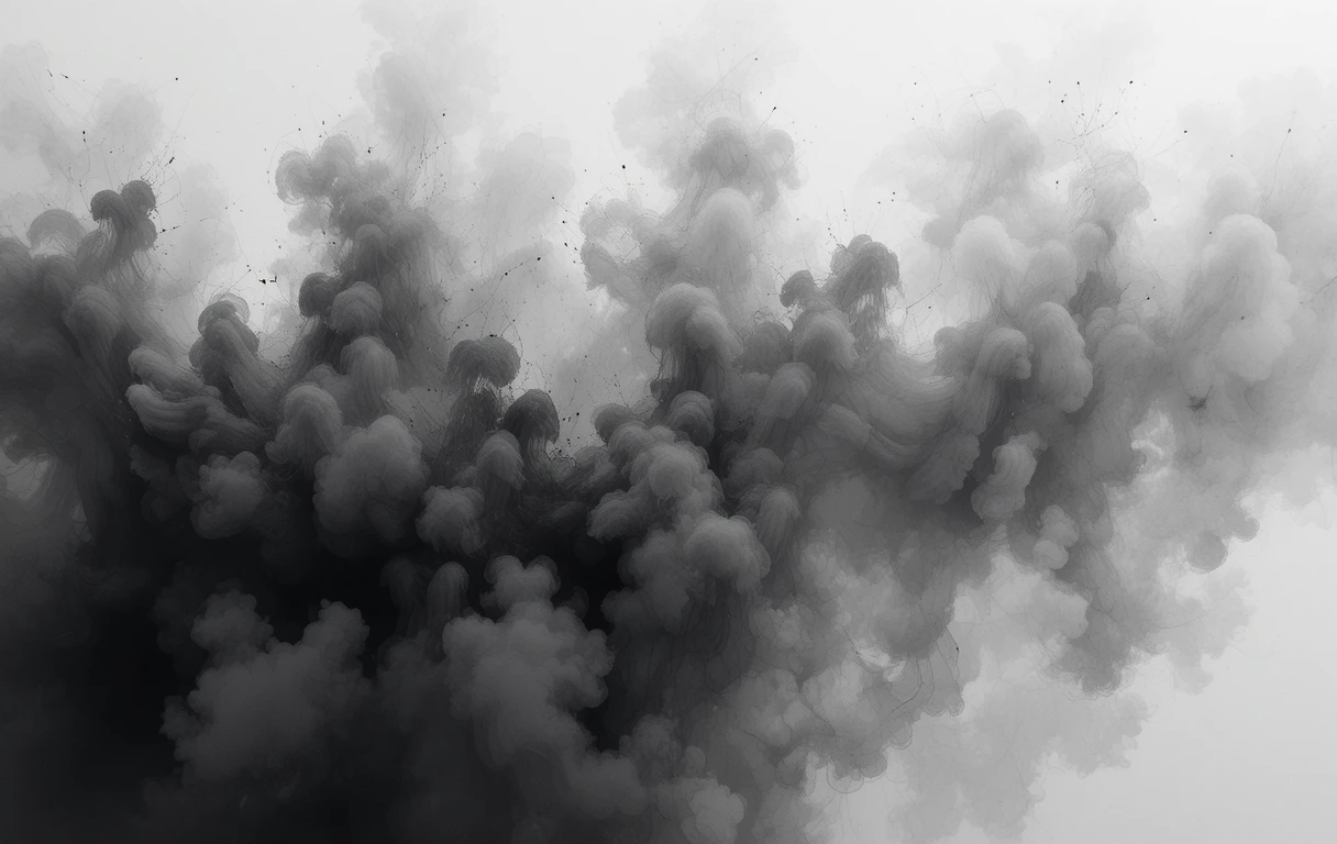 Evokes the tree-like branching veins emerging from clouds of ink.