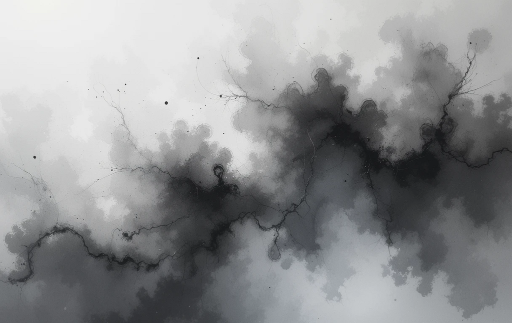 Evokes the tree-like branching veins emerging from clouds of ink.