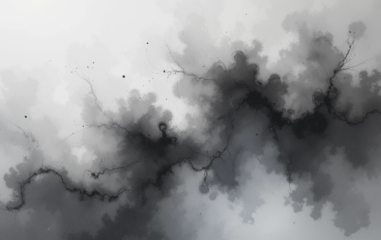 Evokes the tree-like branching veins emerging from clouds of ink.