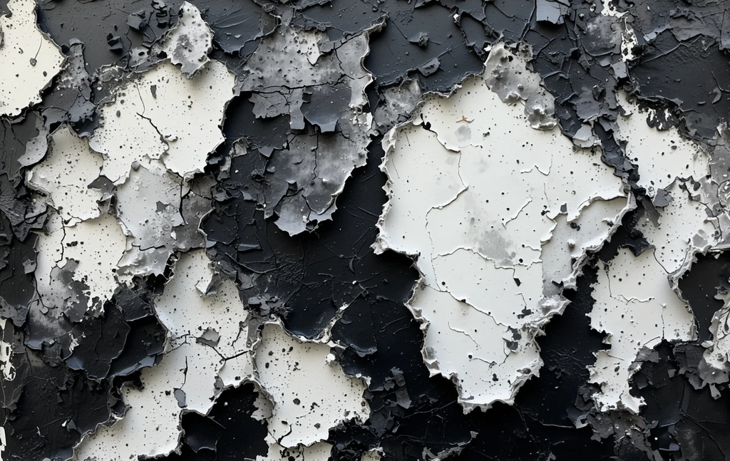 The peeling, cracked paint layers