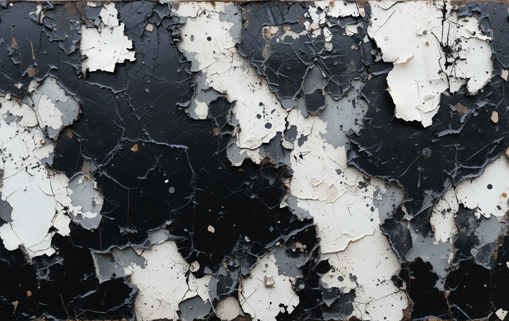 The peeling, cracked paint layers