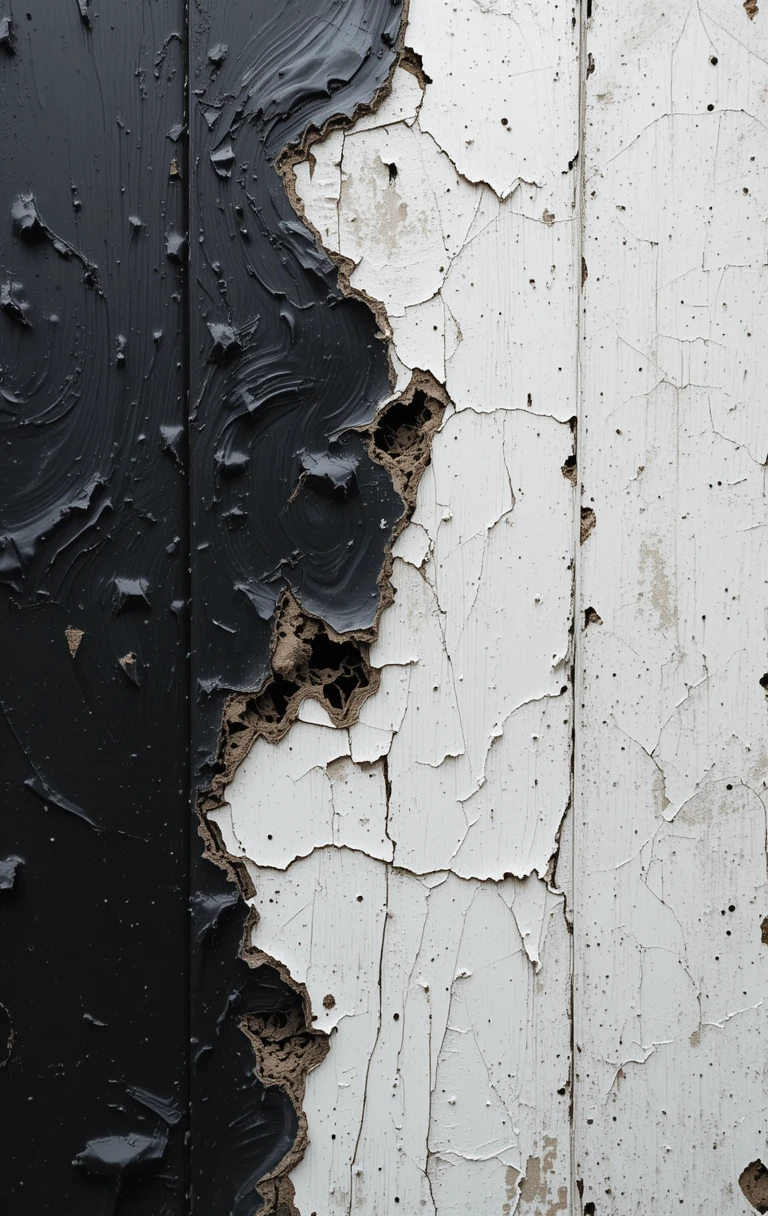 The peeling, cracked paint layers