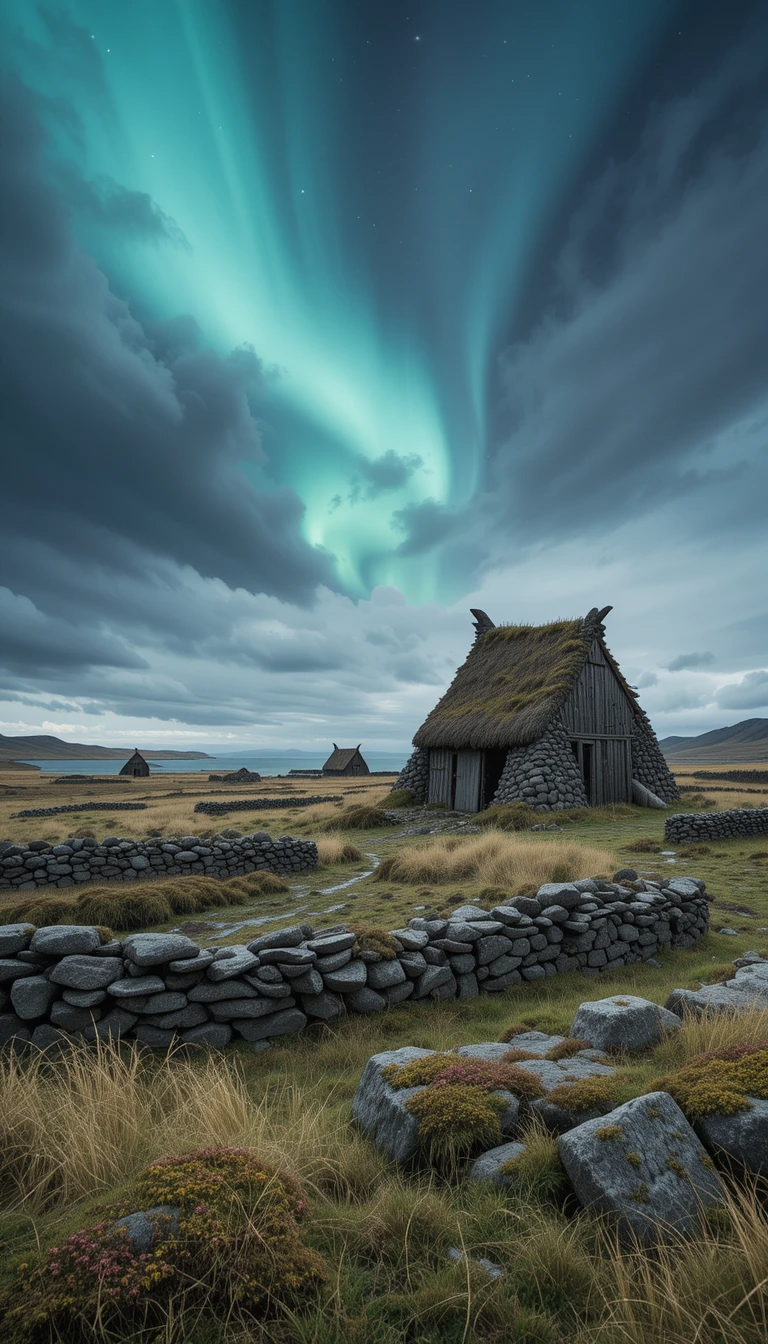 Aurora Over Icelandic Turf House