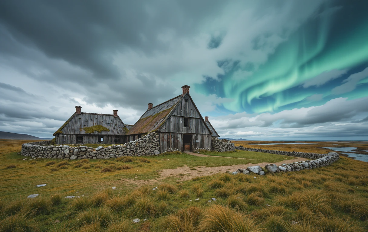 Aurora Over Icelandic Turf House