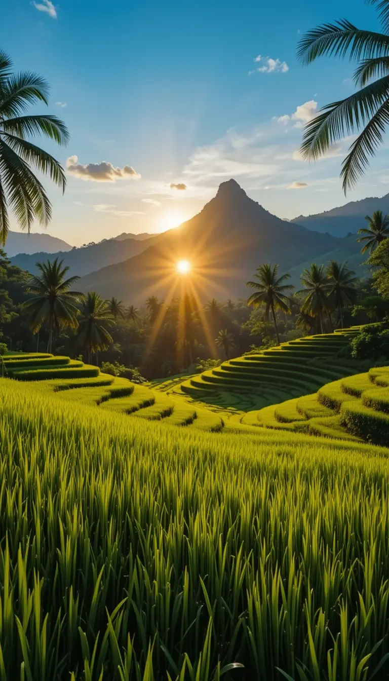 Sunrise Over Rice Terraces and Palms My Store